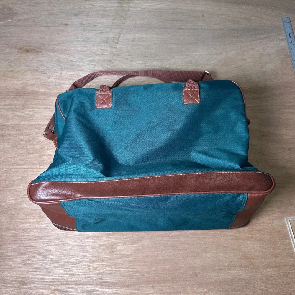 Polo Ralph Lauren Green Canvas Duffle Bag Brown Trim Weekender Travel Bag